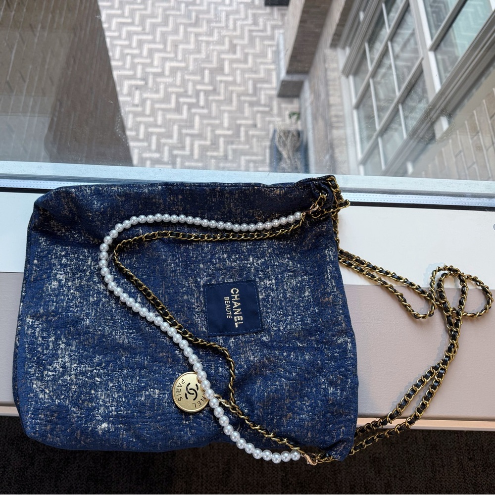 Chanel Beauty Limited Edition Blue & Gold Chain Bag